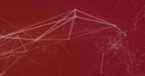Image of white network of connections moving over red background イラスト素材