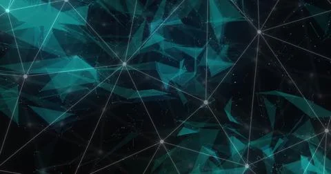 Image of white network connections over 3d blue network structures on black Stock Photos