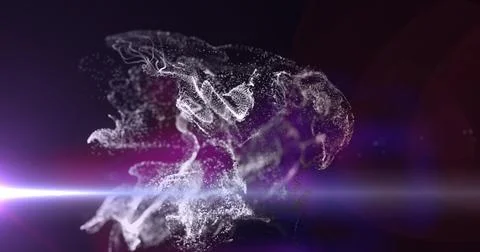 Image of white particle cloud and light moving on black background Stock Illustration