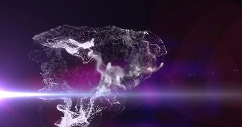Image of white particle cloud and light moving on black background Illustrazione stock