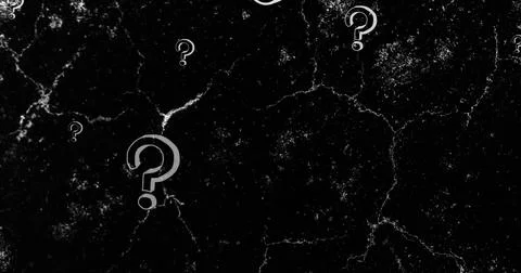 Image of white question marks floating over lightning flashes on black イラスト素材