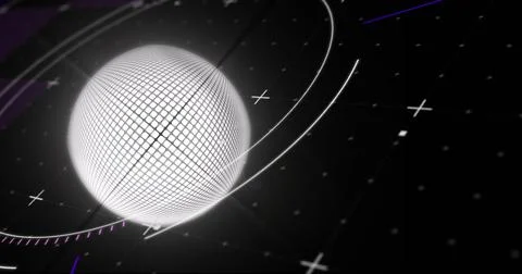 Image of white rotating globe and circular scanner processing data on black Stock Illustration