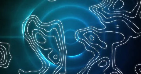 Image of white shapes moving over blue circles 写真素材