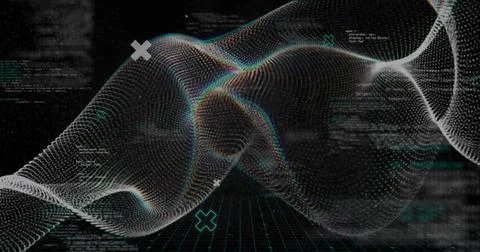 Image of white shapes over data processing on black background Stock Photos