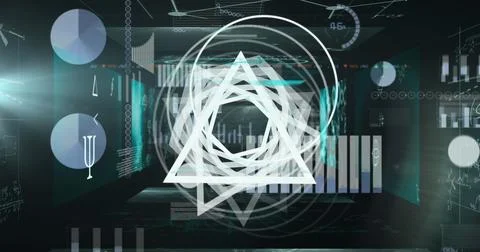 Image of white shapes over data processing on black background Stock Photos
