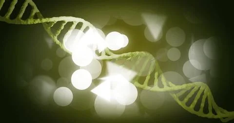 Image of white spots over dna strand Stock Photos