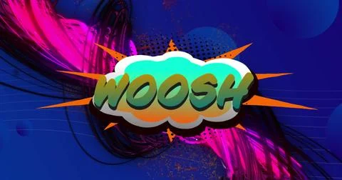 Image of woosh text on retro speech bubble and patterned background Stock Illustration
