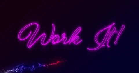 Image of the words work it in pink neon with red and blue vapour trail on black 스톡 일러스트