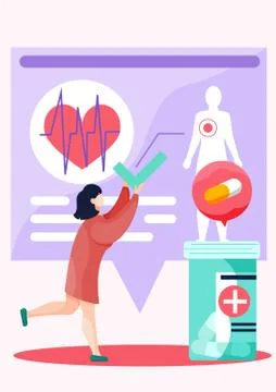 Image of the work of the heart system of patient. Medicine concept. Girl holding イラスト素材