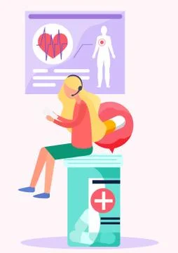 Image of the work of the heart system of patient. Woman is sitting on container 스톡 일러스트