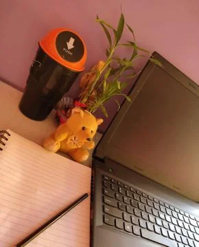 Image of work from home set up for corona virus. Stock Photos