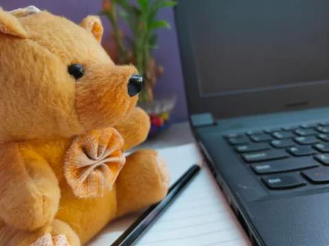 Image of work from home set up for corona virus. Stock Photos
