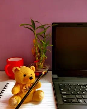 Image of work from home set up for corona virus. Foto stock