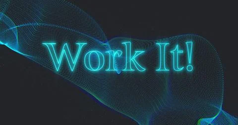 Image of work it over waves on black background Illustrazione stock