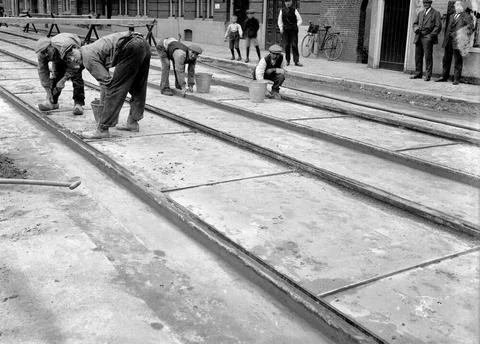 Image of the work on the substructure of the tram tracks in the Maliesinge... Stock Photos