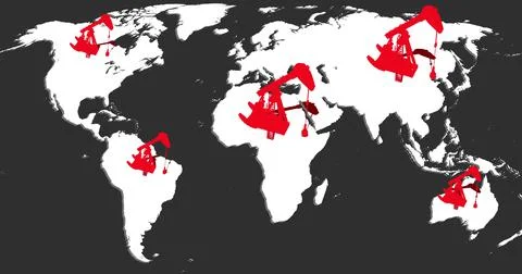 Image of working pumpjacks over world map Ilustração Stock