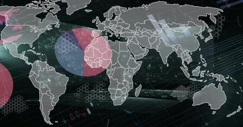 Image of world map and data processing Illustrazione stock