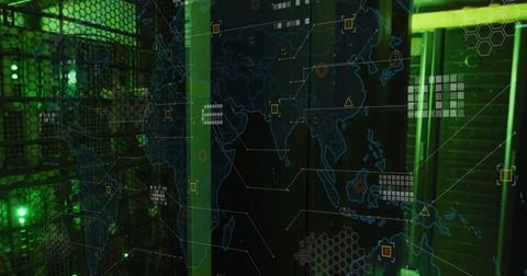 Image of world map and data processing over computer servers Stock Illustration