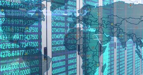 Image of world map and data processing over computer servers 스톡 사진