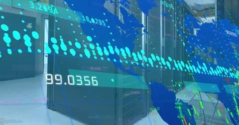 Image of world map and data processing over computer servers 写真素材