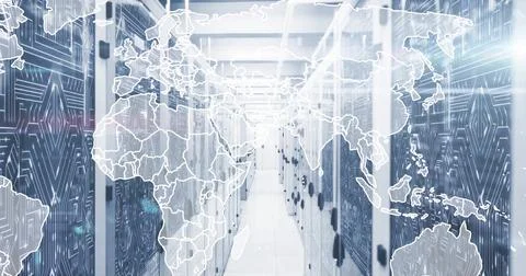 Image of world map and data processing over computer servers Stock Photos