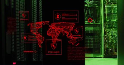 Image of world map and data processing over computer servers Foto stock