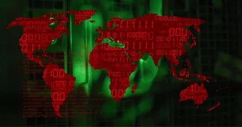 Image of world map and data processing over computer servers Foto stock