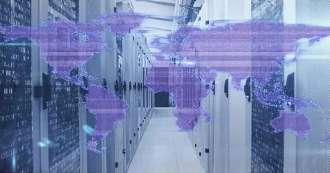 Image of world map and data processing over computer servers Foto stock