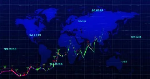 Image of world map and data processing over dark background Foto stock