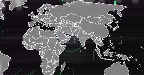 Image of world map and digital data processing 스톡 일러스트