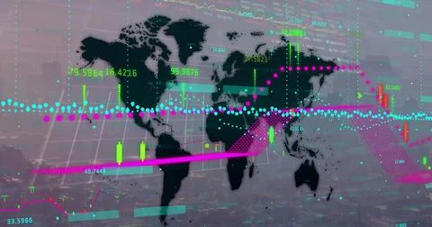 Image of world map and network of connections over world map Stock Photos