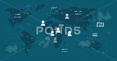 Image of world map and user icons on green background Illustration ...
