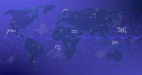 Image of world map with data processing over networks of connections Stock Photos