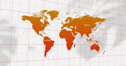 Image of world map with data processing over lines on white background Stock Photos