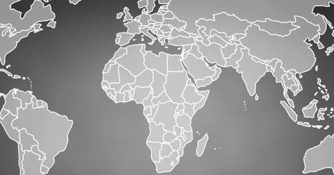 Image of world map with glowing contours moving on grey background 스톡 일러스트