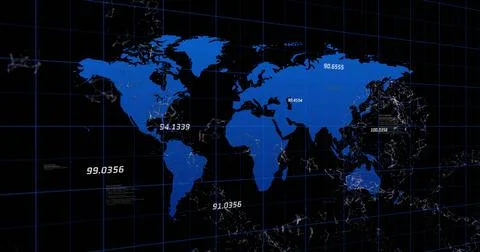 Image of world map with network of connections and data processing Illustrazione stock