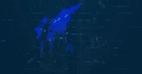 Image of world map, numbers changing and data processing 스톡 일러스트