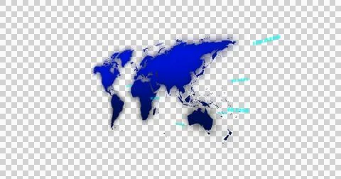 Image of a world map with numbers increasing moving over blue dots in the back Ilustração Stock
