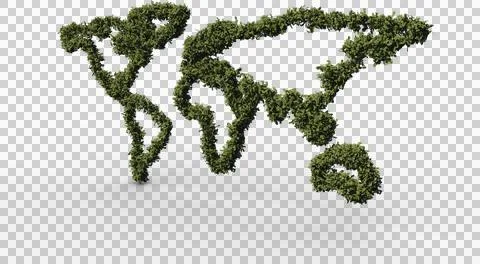 Image of world map with outlines formed from plants and foliage Stock Photos