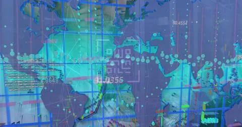 Image of world map over blue background Illustrazione stock