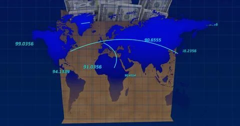 Image of world map over bug with cash Stock Photos