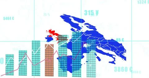 Image of world map over data processing Ilustração Stock