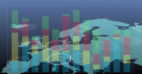 Image of world map over data processing Ilustração Stock