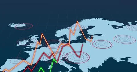 Image of world map over data processing Stock Illustration