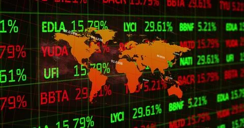 Image of world map over data processing Illustrazione stock
