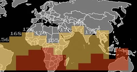 Image of world map over diagrams with data Stock Illustration