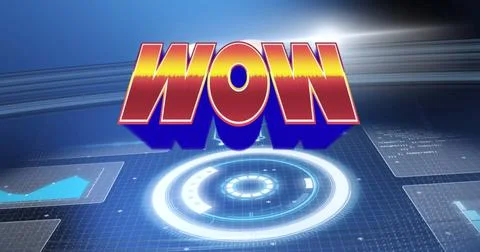 Image of wow in digital abstract space with loading circle イラスト素材