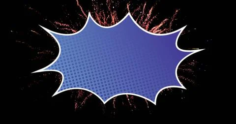 Image of Wow text over comic retro speech bubble with fireworks and stars o.. Stock Photos