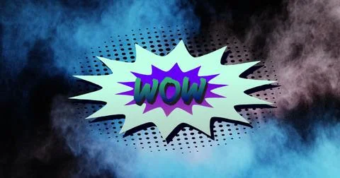 Image of wow text over comic retro speech bubble with blue and grey cloud of Stock Photos