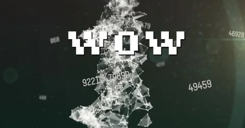 Image of wow text over data processing and network of connections Stock Illustration